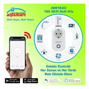 Alpsmart | AS816EU WiFi Akıllı Priz Uzaktan Kontrol Tuya APP Destekli 16A